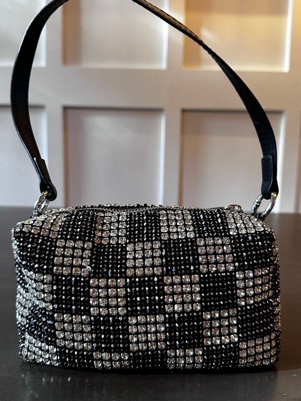 ✨🖤 Bari Lynn Rhinestone Checkerboard Shoulder & Crossbody Purse 🖤✨